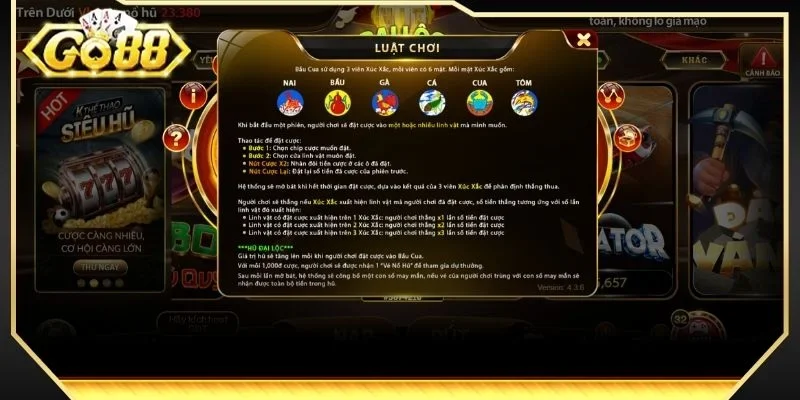 Chi tiết về luật chơi Bầu cua mini GO88 cho người mới
