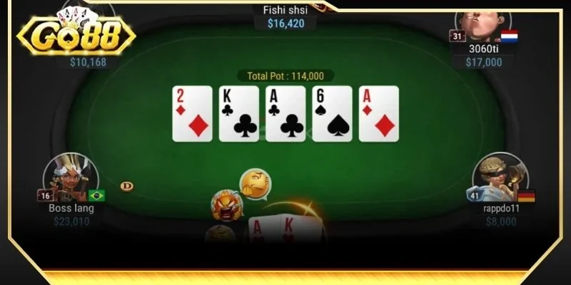 Bàn chơi Poker GO88 luôn rất sôi động, hấp dẫn