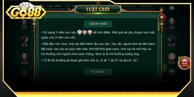 Luật chơi Sicbo Đại Phú Quý tại GO88 rất đơn giản, dễ tham gia