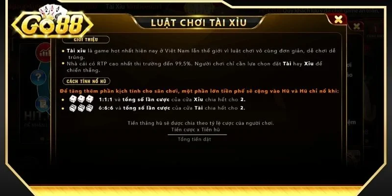 Luật chơi với Tài Xỉu tại cổng game GO88 rất dễ hiểu